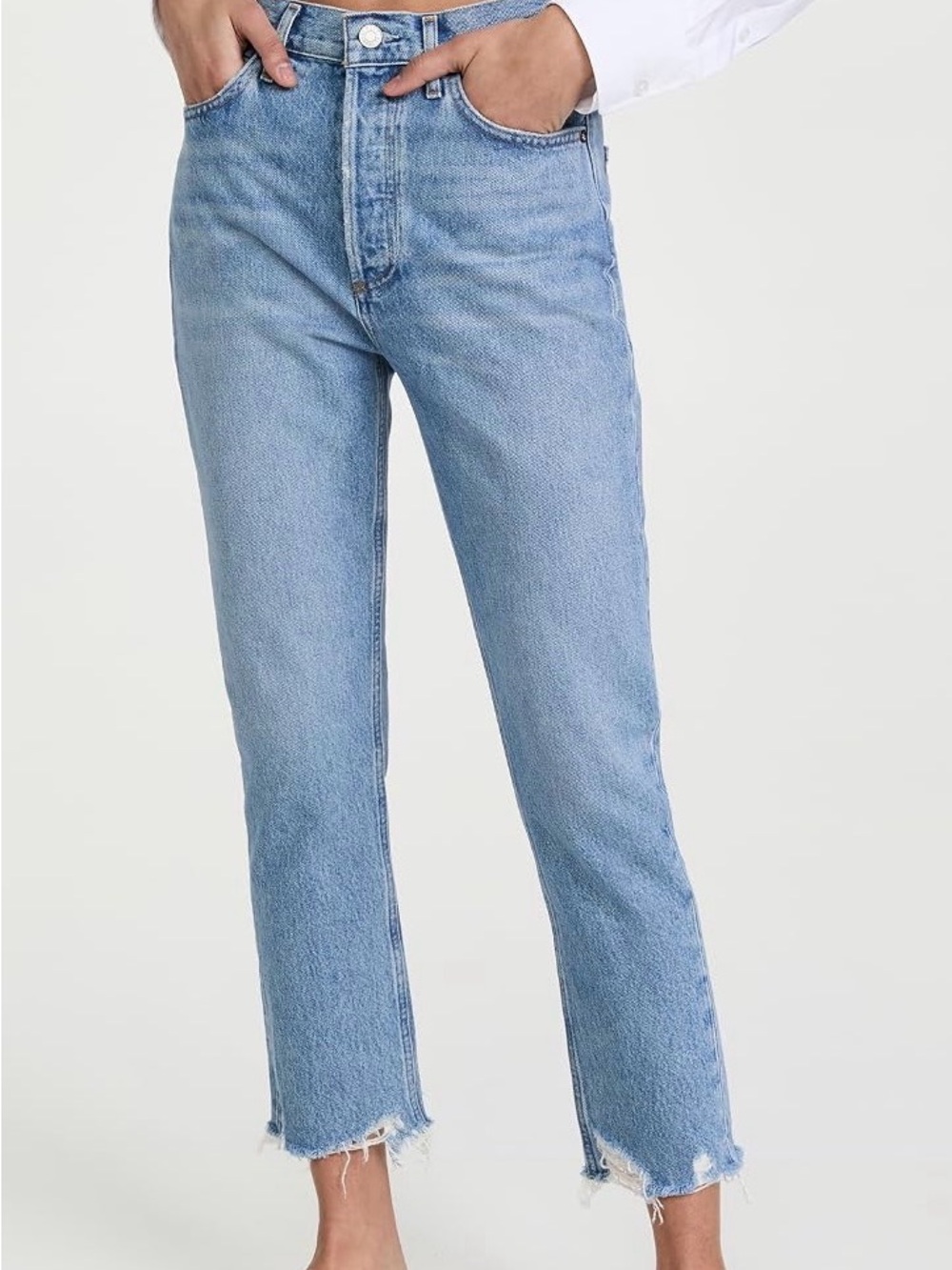 Agolde Riley Raw-Hem High-Rise Cropped Jeans in Haven